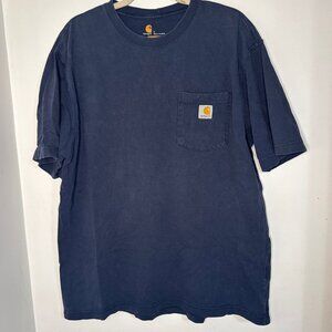 Carhartt Pocket T-Shirt L Blue Distressed Workwear